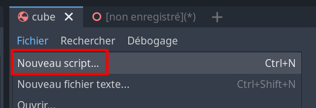Entrée de menu Nouveau Script