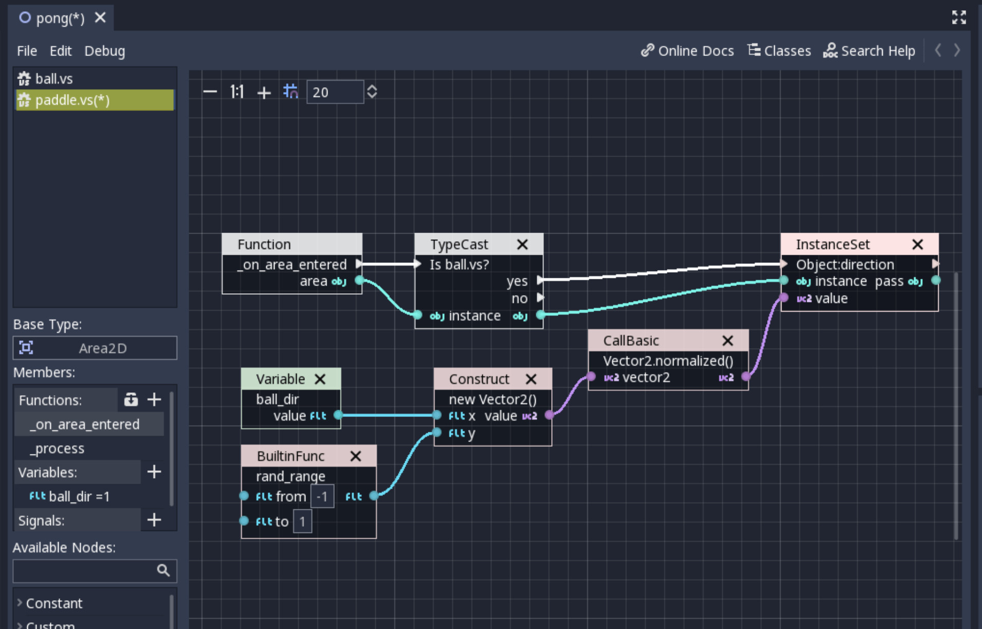 Exemple de scripting visuel sous Godot