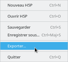 Menu Fichier accédant à la fenêtre d'export