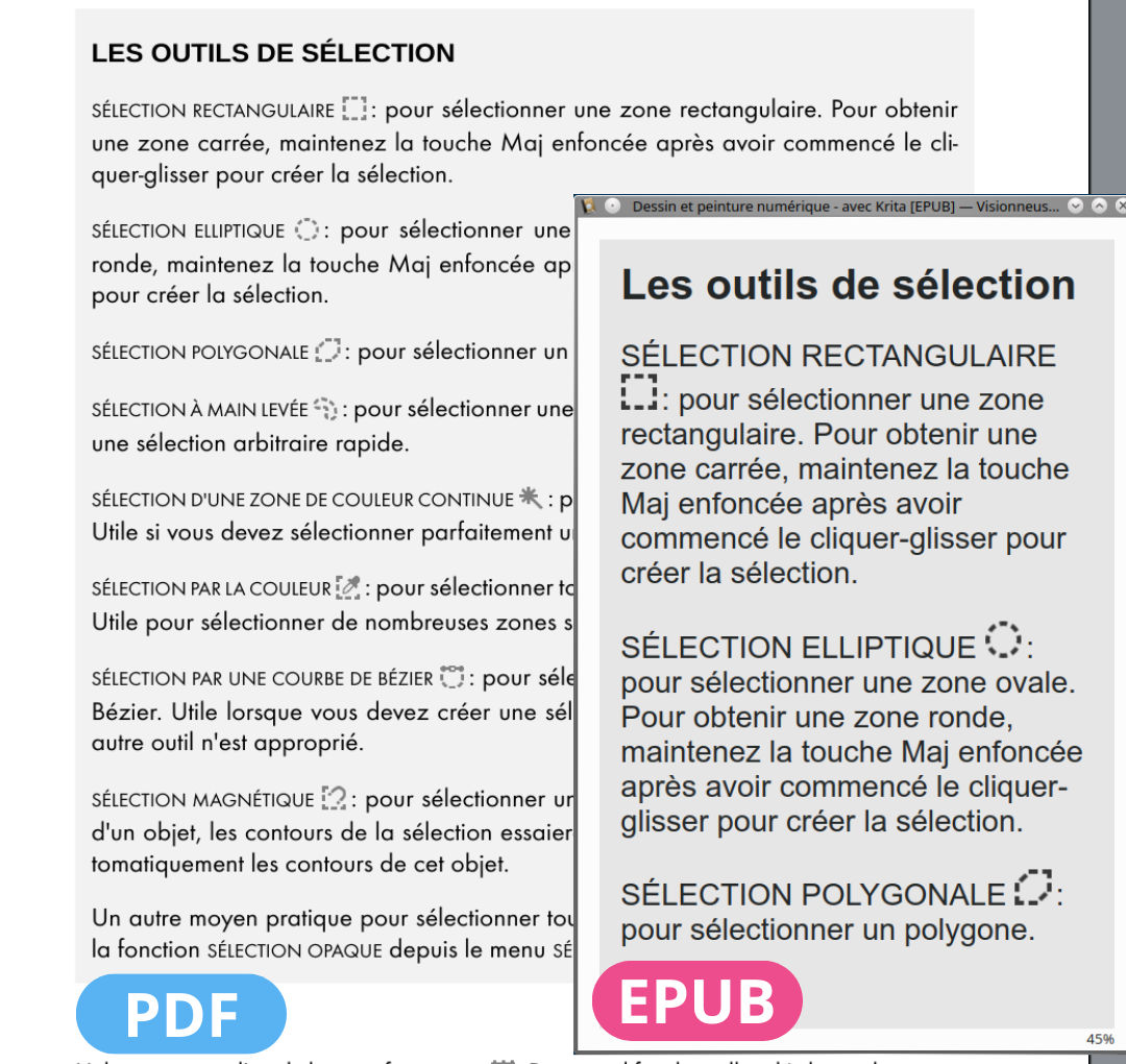 Comparaison PDF et EPUB