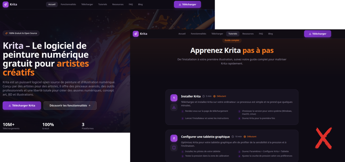 Le site illégitime Krita.fr