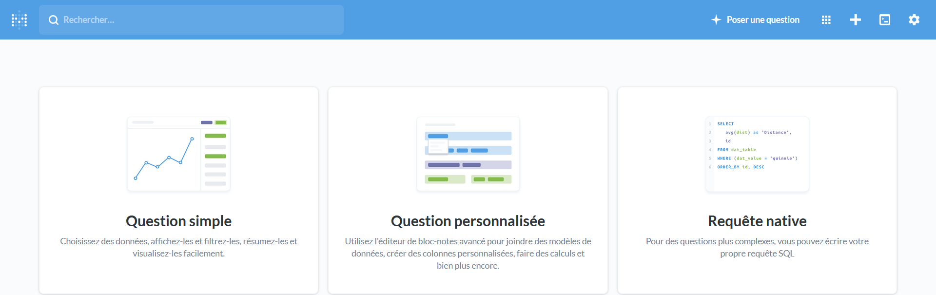 Interface Metabase - Poser une question